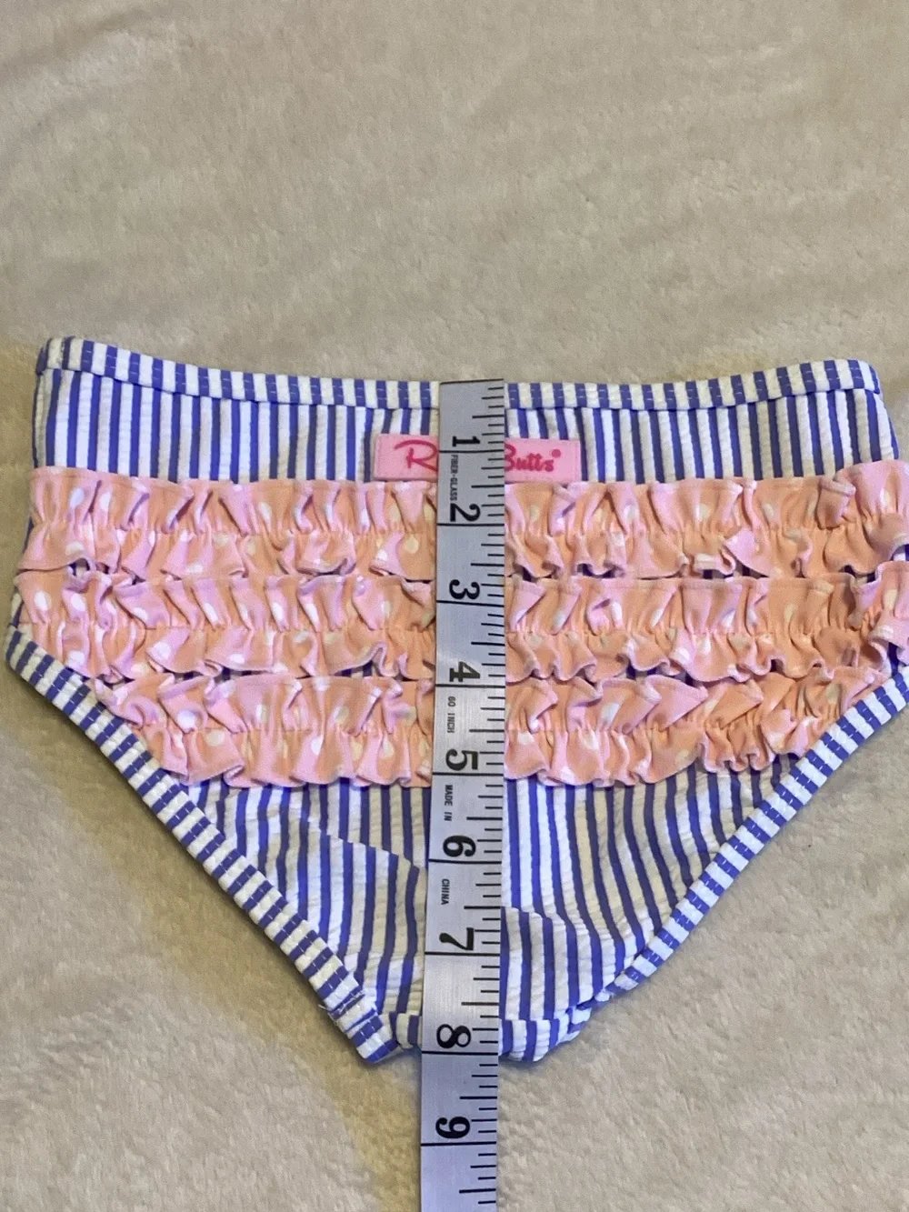 Ruffle Butts Blue Stripe Bikini Bottom with Pink Ruffles